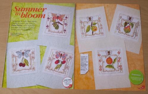 Summer in Bloom Patronen - Vlinder + Beijen met Fruit-engels, Hobby en Vrije tijd, Borduren en Borduurmachines, Nieuw, Patroon