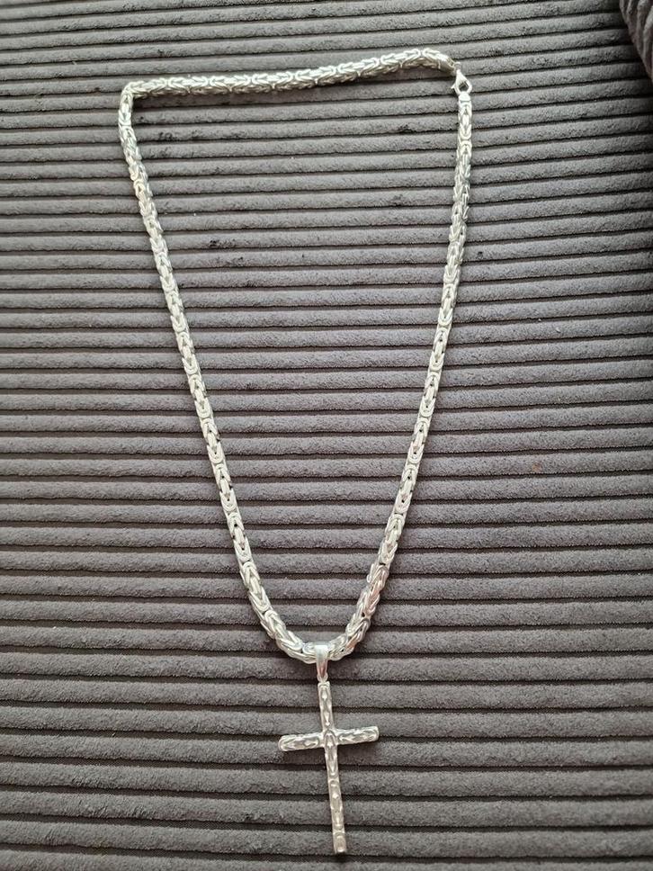 Te koop Massieve koningsketting met Kruis hanger  NIEUW!, Sieraden, Tassen en Uiterlijk, Kettingen, Nieuw, Zilver, Zilver, Met hanger