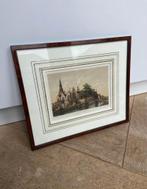 Antieke originele steendruk Oude Kerk Amsterdam litho, Antiek en Kunst, Ophalen of Verzenden