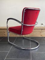 Gispen 412 fauteuil, hoogglans chroom, donkerrode ribstof, Huis en Inrichting, Fauteuils, Design, 75 tot 100 cm, Ophalen of Verzenden