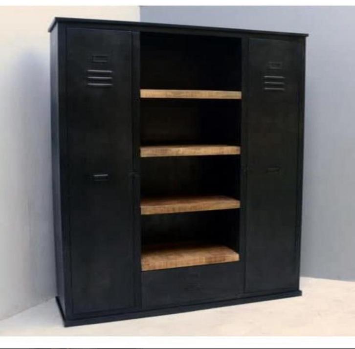 Lockerkast Lynn mangohout - zwart metaal *HUUS*, Huis en Inrichting, Kasten | Buffetkasten, Zo goed als nieuw, 150 tot 200 cm