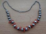 zilveren Berber ketting met zilver en tak koraal [368], Verzenden, Zo goed als nieuw, Met edelsteen, Zilver