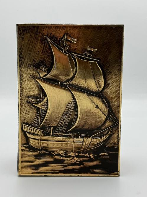 Vintage snoep blik met bronzen schip, Antiek en Kunst, Curiosa en Brocante, Ophalen of Verzenden