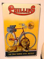 Oud emaille reclamebord Phillips fietsen met de leeuw, Verzamelen, Ophalen of Verzenden, Gebruikt, Reclamebord