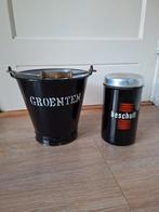 Zwart emaille voorraadbus beschuit + groenten emmer, Antiek en Kunst, Antiek | Emaille, Ophalen of Verzenden