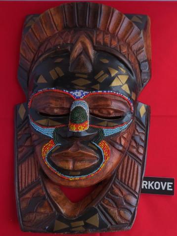 HOUTEN MASKER MET KRALEN * En Koper * beschikbaar voor biedingen