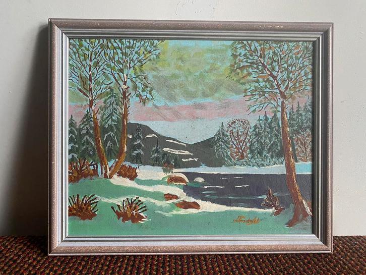 Klein winterlandschap, Antiek en Kunst, Kunst | Schilderijen | Modern, Ophalen of Verzenden