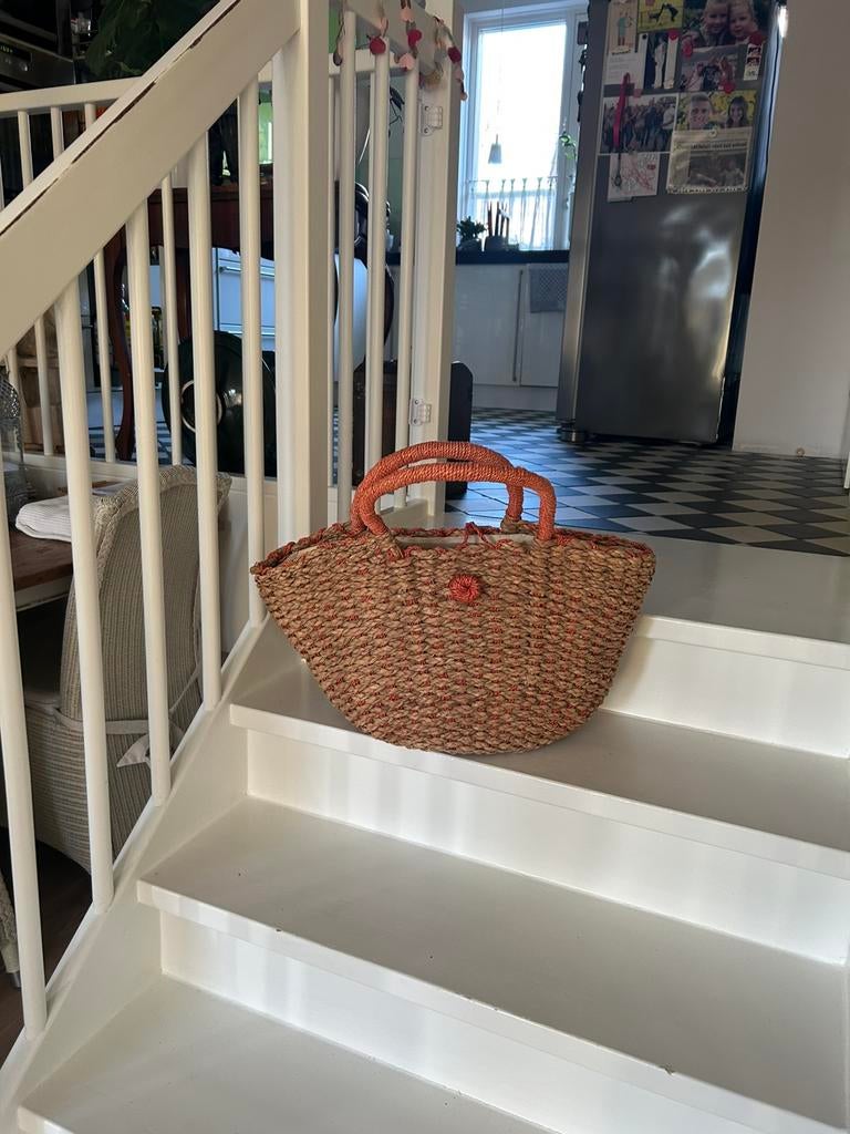 Rotan tas  rieten mand  boodschappen tas gevoerd zgan, Ophalen of Verzenden, Zo goed als nieuw