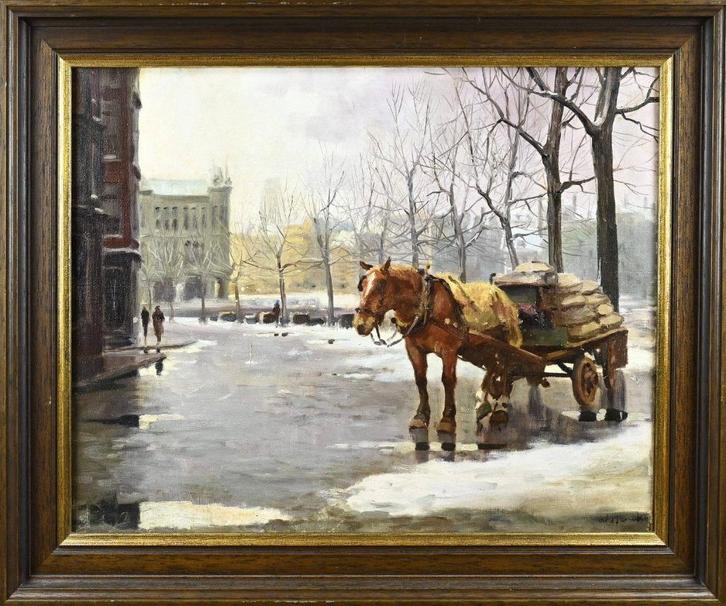 Wim Heinecke, 1895 - 1978, schilderij paarden Rotterdam, Antiek en Kunst, Kunst | Schilderijen | Klassiek, Ophalen of Verzenden