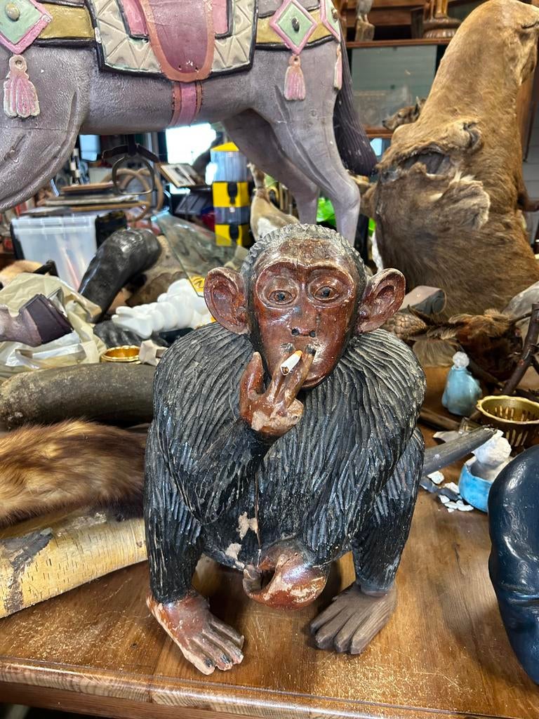 Oude Houten Sigaretten Aap Display, Antiek en Kunst, Kunst | Beelden en Houtsnijwerken, Ophalen of Verzenden
