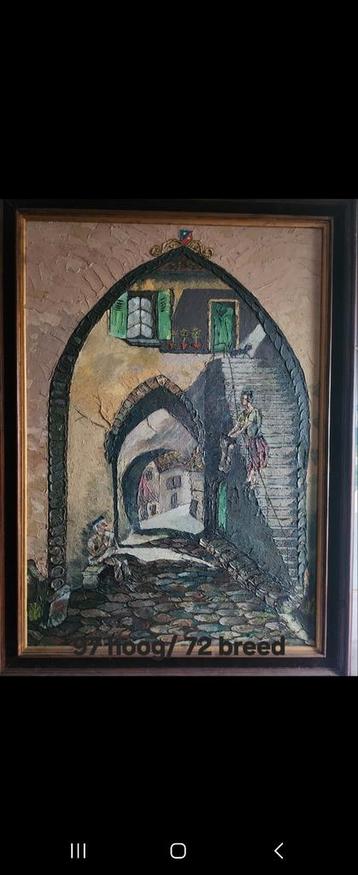 Schilderij: Italiaans straatbeeld met figuur beschikbaar voor biedingen