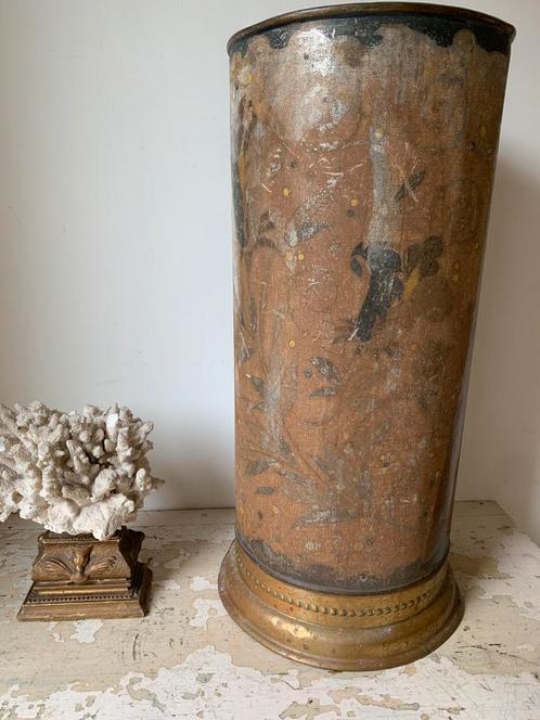 Antieke blikken paraplu bak met koperen voet, Antiek en Kunst, Antiek | Woonaccessoires, Ophalen of Verzenden