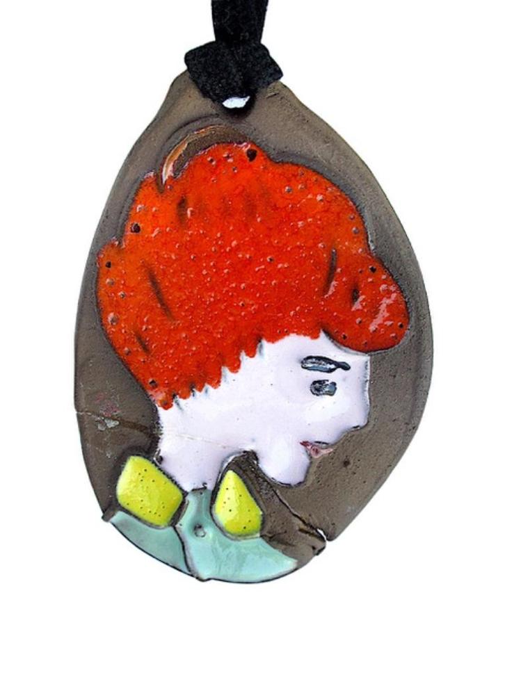 Hanger Keramiek Vintage Jaren 50 Bedrag kinderen 3e wereld, Sieraden, Tassen en Uiterlijk, Kettinghangers, Gebruikt, Overige materialen