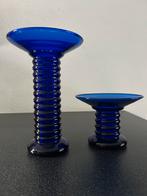 2 Glazen kandelaars, Ophalen, Overige materialen, Blauw, Zo goed als nieuw