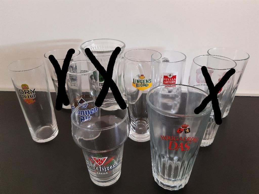 Bierglazen 7 st. verschillende zie foto's en omschrijving, Ophalen of Verzenden, Zo goed als nieuw, Glas of Glazen, Overige merken
