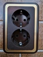 Vintage bruin-messing kleurige wandcontactdozen, Ophalen of Verzenden