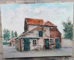 Zicht op boerenhoeve. Sign. Olie/doek. 80/60 cm, Ophalen, Zo goed als nieuw, Schilderij, 75 tot 100 cm