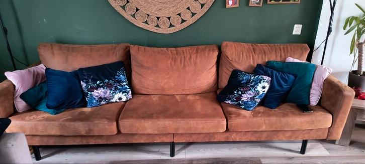 Bank 4 zits cognac kleur snel weg, Huis en Inrichting, Banken | Complete zithoeken, Zo goed als nieuw, Stof, Ophalen