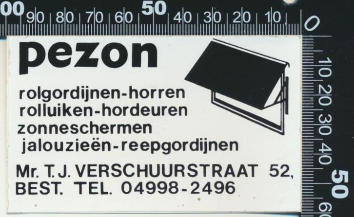 Sticker: Pezon Rolgordijnen Horren Rolluiken - Best, Verzamelen, Stickers, Zo goed als nieuw, Bedrijf of Vereniging, Ophalen of Verzenden