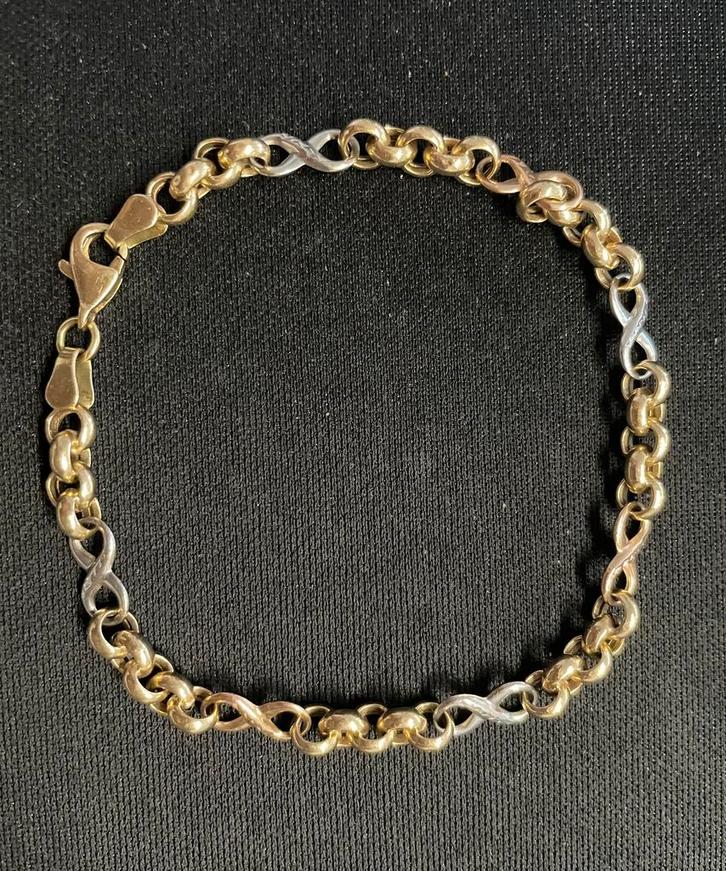 14 karaat (585) massief gouden armband jasseron infinity, Sieraden, Tassen en Uiterlijk, Armbanden, Zo goed als nieuw, Goud, Goud