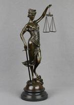 Vrouwe Justitia Bronzen beeld op Marmer gesigneerd Rechtbank, Antiek en Kunst, Verzenden
