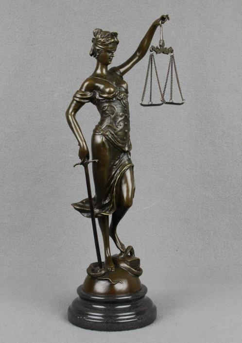 Vrouwe Justitia Bronzen beeld op Marmer gesigneerd Rechtbank, Antiek en Kunst, Kunst | Beelden en Houtsnijwerken, Verzenden