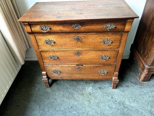 Antieke eiken commode / ladekast ca. 1850–1880, Huis en Inrichting, Kasten | Ladekasten, Gebruikt, Minder dan 100 cm, 50 tot 100 cm