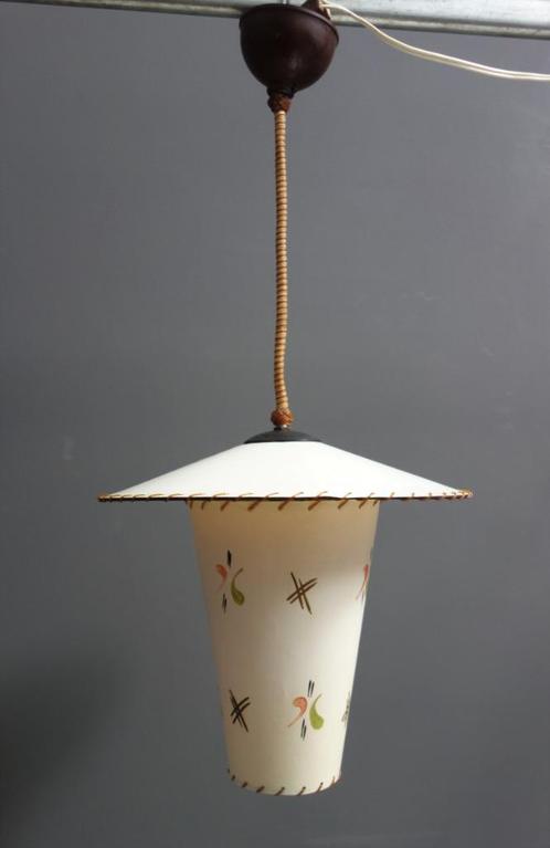 50 jaren kunststof hang lamp model lantaarn met rood groen, Huis en Inrichting, Lampen | Hanglampen, Gebruikt, Minder dan 50 cm