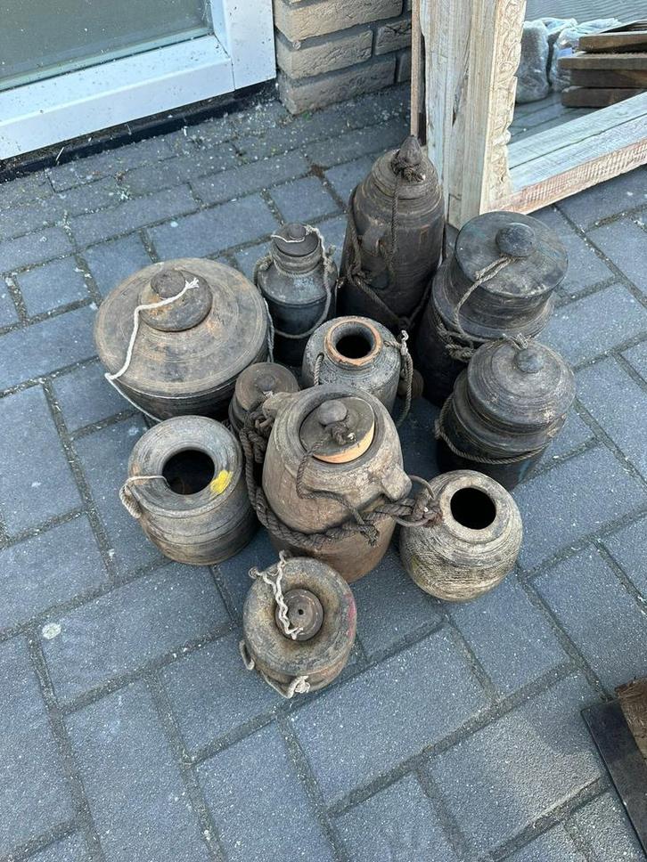 Antieke indiase kruidenpotjes, verschillende maten, Tuin en Terras, Bloempotten, Minder dan 40 cm, Minder dan 25 cm, Rond, Ophalen of Verzenden
