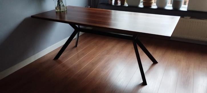 Eettafel 200x90 cm- kersenhout blad/zwart stalen frame, Huis en Inrichting, Tafels | Eettafels, Gebruikt, 50 tot 100 cm, 200 cm of meer