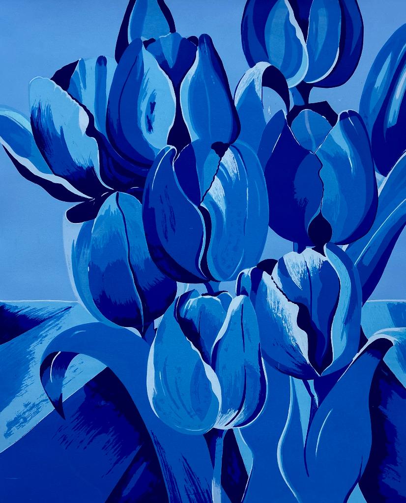 Zeefdruk Derox - Blauwe tulpen, Antiek en Kunst, Kunst | Litho's en Zeefdrukken, Verzenden