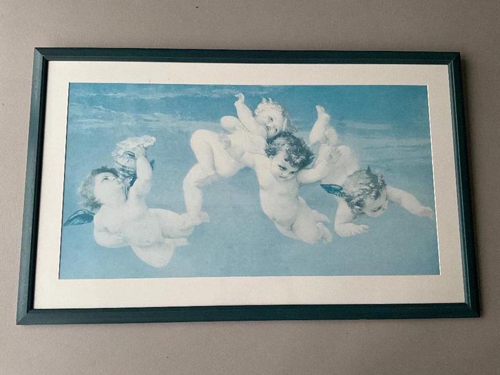 Ingelijste poster van engeltjes putti, Antiek en Kunst, Kunst | Schilderijen | Klassiek, Ophalen
