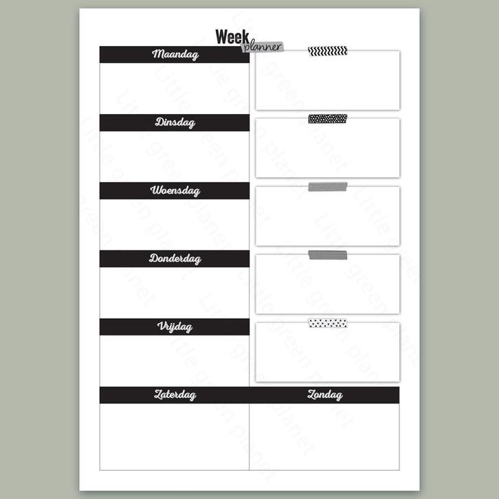 Weekplanner zwart-wit - Creatieve weekplanner - Printable, Diversen, Agenda's, Nieuw, Verzenden