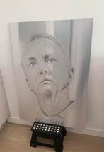 Johan Cruijf tekening, gedrukt op geborsteld aluminium, Ophalen of Verzenden, Zo goed als nieuw, Schilderij, 75 cm of meer