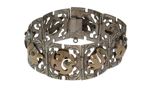 Vintage antieke gouden en zilveren armband dieren vogels, Sieraden, Tassen en Uiterlijk, Antieke sieraden, Armband, Goud, Met edelsteen