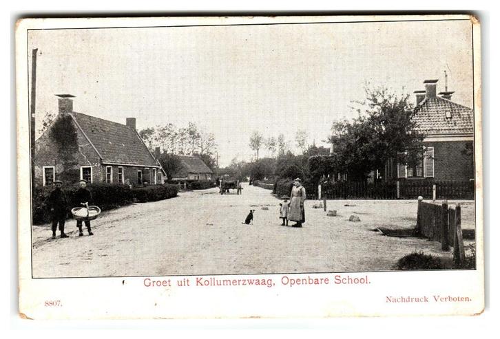 Kollumerzwaag, Openbare School, Verzamelen, Ansichtkaarten | Nederland, Gelopen, Friesland, Voor 1920, Verzenden