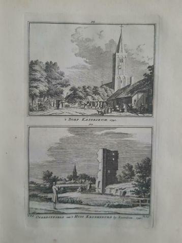 323-324*/ dorp Castricum en Huis Kronenburg gravure uit 1752 beschikbaar voor biedingen