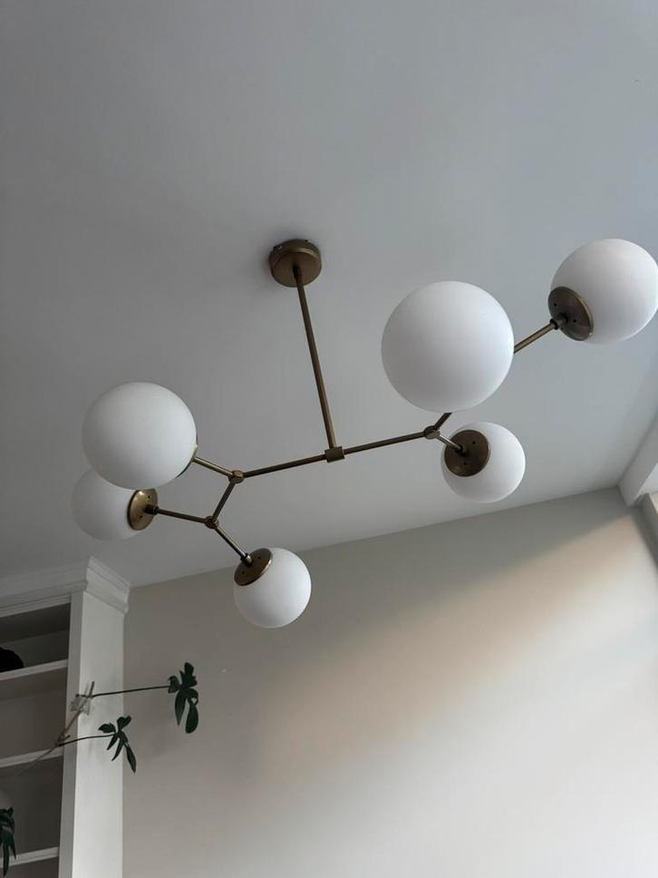 NADUVI glass brass hanglamp, Huis en Inrichting, Lampen | Hanglampen, Gebruikt, Minder dan 50 cm, Glas, Ophalen