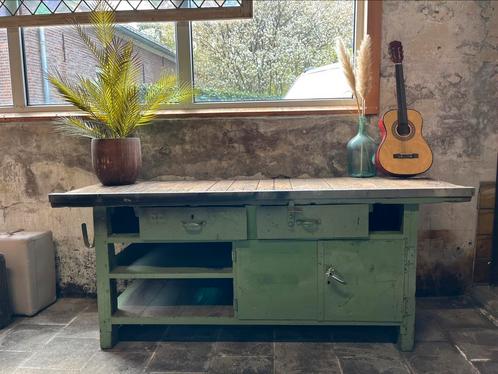 Groene Industriële werkbank, echte oogvanger, Antiek en Kunst, Curiosa en Brocante, Ophalen