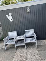 Bankje/stoel tette a tette van echt hardhout, Tuin en Terras, Ophalen, Gebruikt, Teakhout