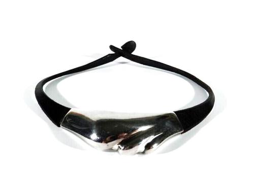 Lapponia, Bjorn Weckström zilveren collier zwart leren band, Sieraden, Tassen en Uiterlijk, Kettingen, Zo goed als nieuw, Zilver