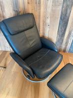 Zeer mooie degelijke zwarte fauteuil met voetensteun., Ophalen, Gebruikt