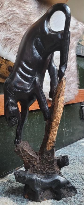 Handgesneden ebbenhouten panter - sculptuur panters  beschikbaar voor biedingen
