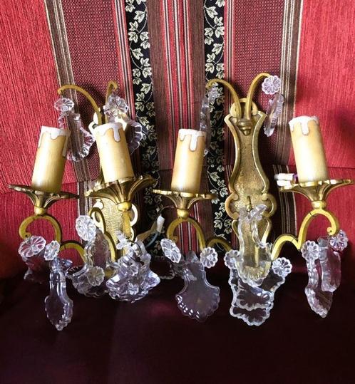 2 Wandlampen antiek Maria Theresa kristal pegels, Huis en Inrichting, Lampen | Wandlampen, Metaal, Overige materialen, Ophalen of Verzenden