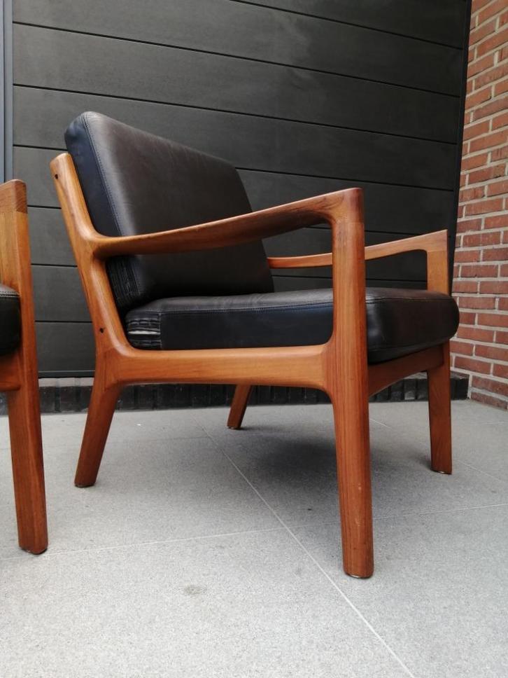Vintage Ole Wanscher Senator Deense retro jaren 60 fauteuil, Huis en Inrichting, Fauteuils, Gebruikt, Hout, Leer, Metaal, Stof