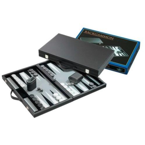Backgammon zwart gestikt ingelegd vilt grijs 38 cm, Hobby en Vrije tijd, Gezelschapsspellen | Bordspellen, Nieuw, Ophalen of Verzenden