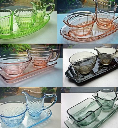 7x Antiek Roomstel oa Copier & Anna Groen Glas - Zie Omschr, Huis en Inrichting, Keuken | Servies, Zo goed als nieuw, Glas, Ophalen of Verzenden