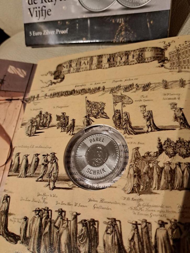 Michiel de Ruyter Vijfje Zilver Proof, Postzegels en Munten, Munten | Nederland, Losse munt, 5 gulden, Koningin Beatrix, Zilver