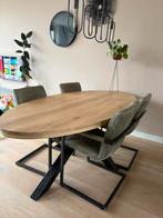 Ovale eiken eettafel met stalen zwarte spinpoot, Ophalen, 100 tot 150 cm, 200 cm of meer, Zo goed als nieuw