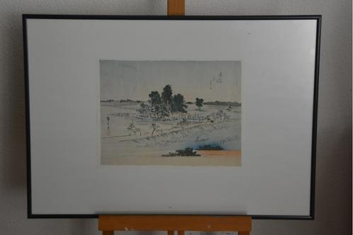 Ingelijste Japanse repro van Hiroshige: Landschap., Huis en Inrichting, Woonaccessoires | Lijsten, Ophalen of Verzenden